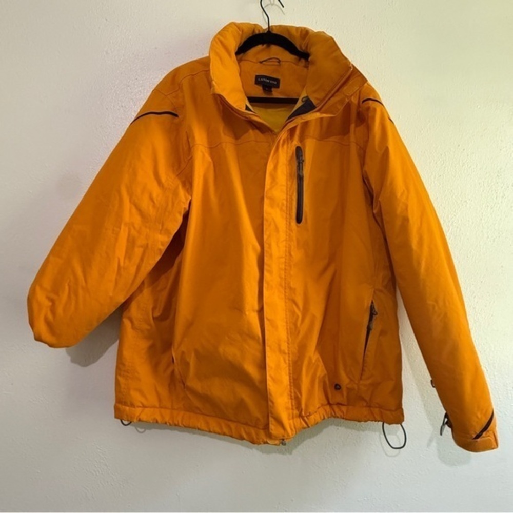 Lands End Marigold Insulated Weatherproof Jacket w/dark blue trim. Sz L.